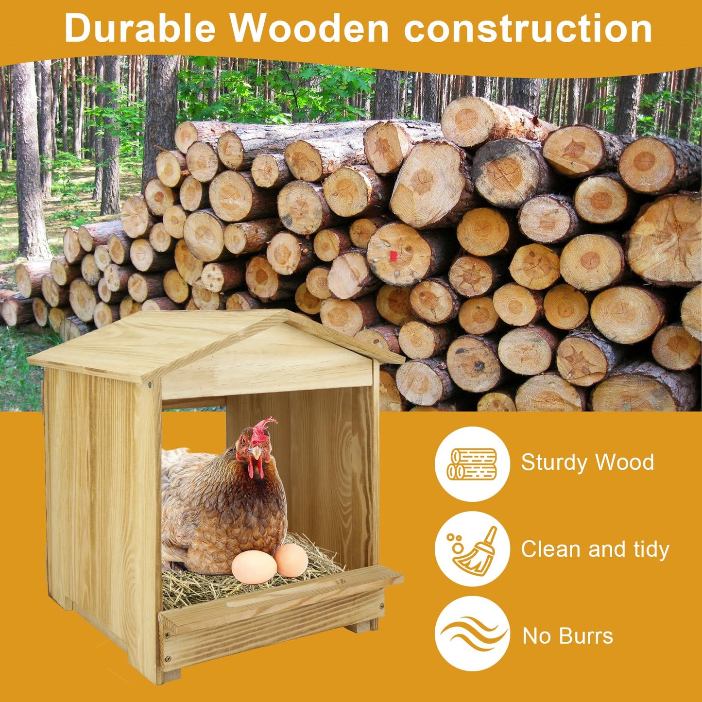 Chicken Nesting Box 3 Compartments - Wall Mount Wooden Egg Laying Nest Box for Chicken Coop, Easy to Assemble & Versatile Use for Hens, Ducks, Chickens
