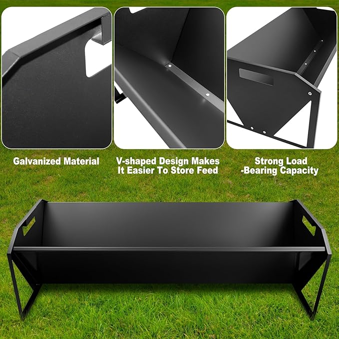 Livestock Feeding Trough 45", Heavy Duty 22 Gallon Capacity Livestock Trough, Galvanized Steel Sheep Feeder Trough for Horse, Goat, Sheep, Cattle, Cow, Alpaca