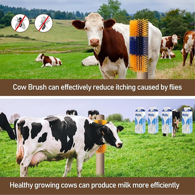 Livestock Scratching Brush, Horse Grooming Kit for Horses, Cattle, Sheep, Goats - Adjustable Grooming Massage Tool with Easy Install Kit