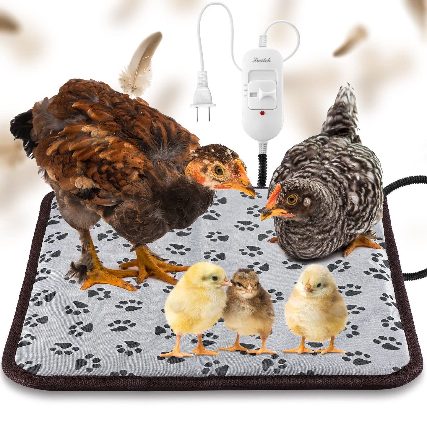 Chicken Heating Pad Chicken Coop Heater 110V Power 20W Electric Heating Mat Heated Bed Adjustable Pad Blankets Warming Bed Mats with Chew Resistant Cord for Pet Supplies