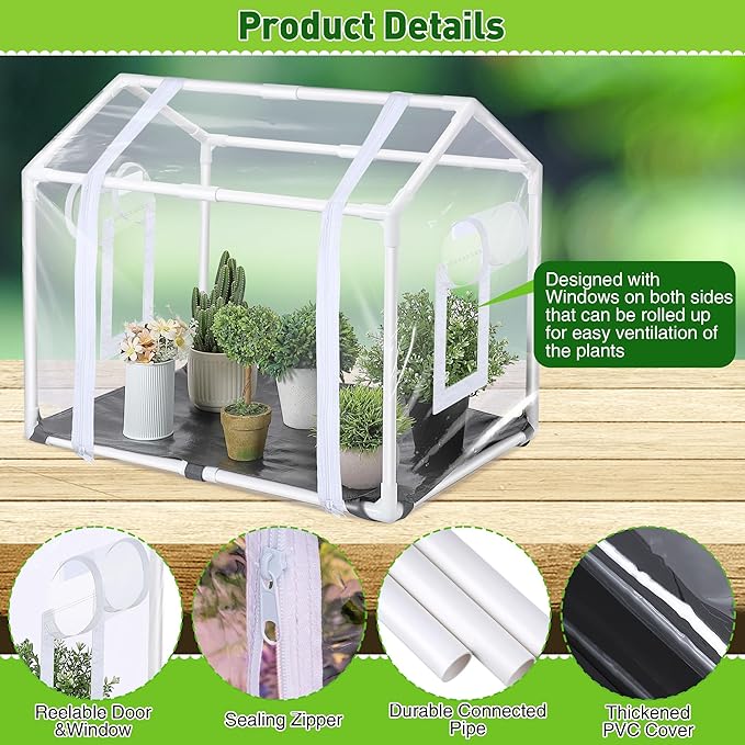 Meonum Mini Greenhouse with Potting Mat for Indoor Plant, Heavy Duty Portable Green House with Waterproof Pot Pad for Small Plants, Clear Small Plant Tent for Seed Humidity