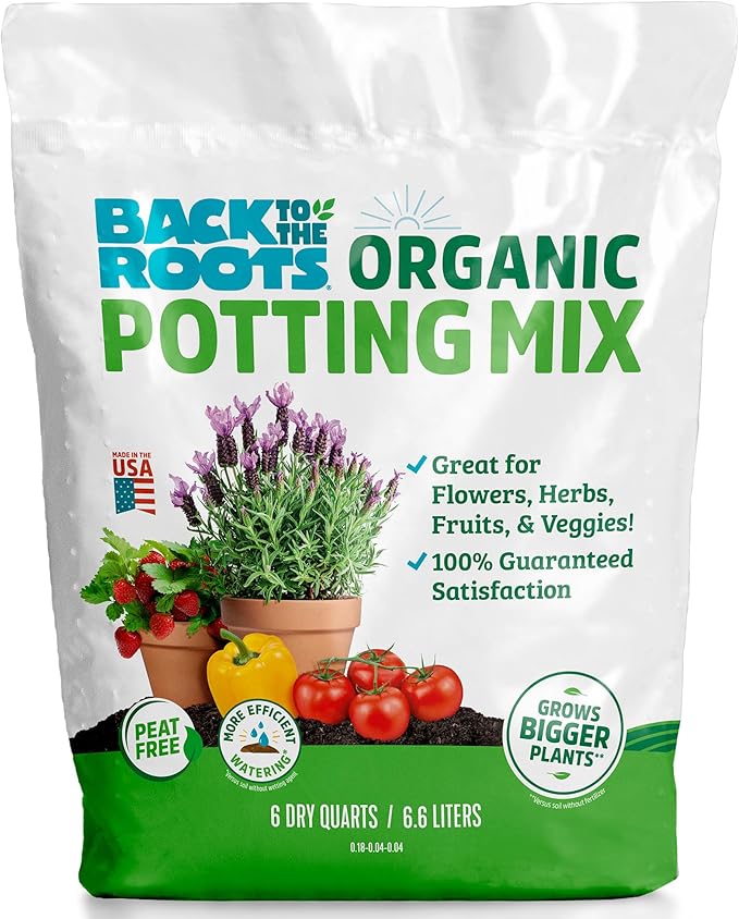 Back to the Roots 100% Organic Potting Mix (6 Quart) Premium Blend Made in The USA