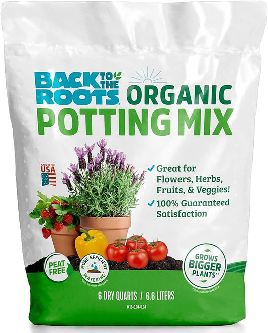 Back to the Roots 100% Organic Potting Mix (6 Quart) Premium Blend Made in The USA
