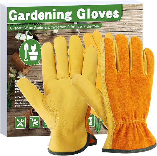 Leather Work Garden Gloves for Men & Women，Safety Work Gloves for Gardening, Welding, Construction, Farm, Ranch, etc. Thorn Proof , Planting,Heavy Duty，Roses Pruning Gardening Working Gloves, Gifts M