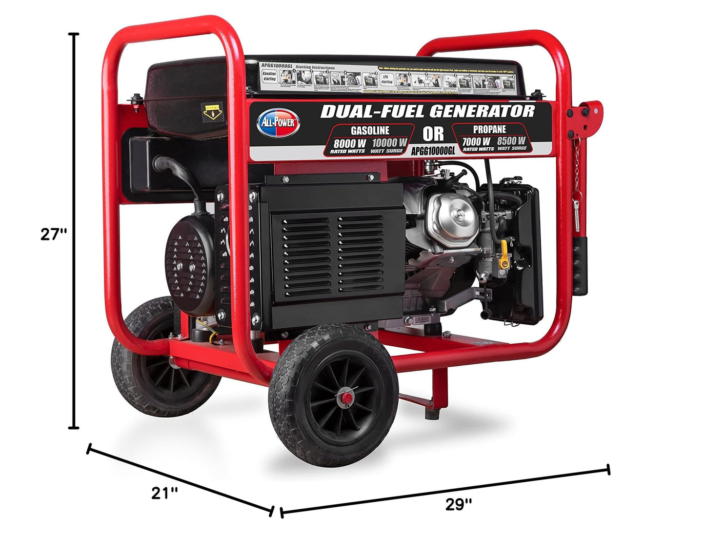 All Power, APGG10000-10,000 Watt Starting Power Generator JD Engine Gasoline Electric Start Portable Wheel Steel Frame