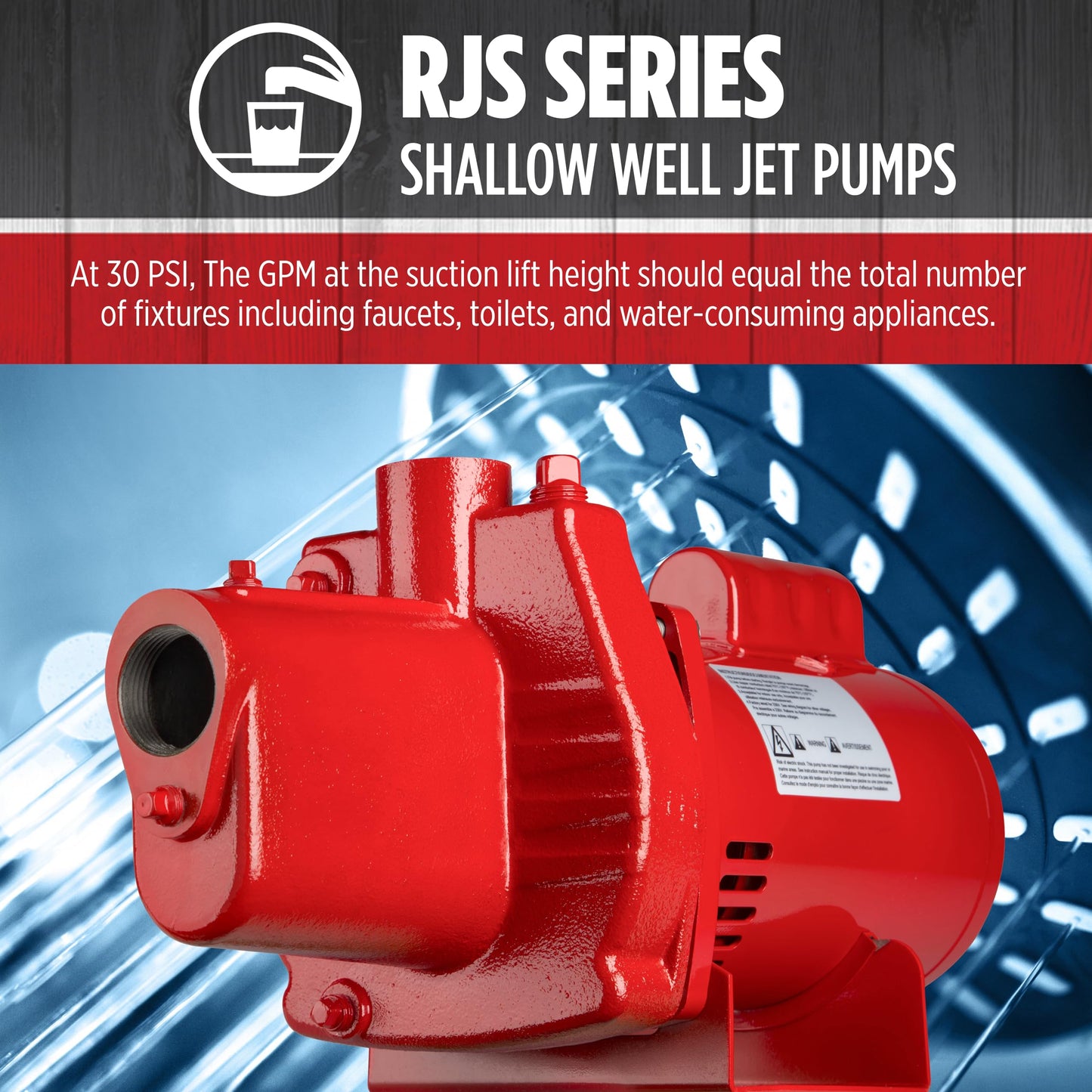 Red Lion RJS-50-PREM 1/2 HP, 12 GPM, 115/230 Volt, Premium Cast Iron Shallow Well Jet Pump, Red, 602206