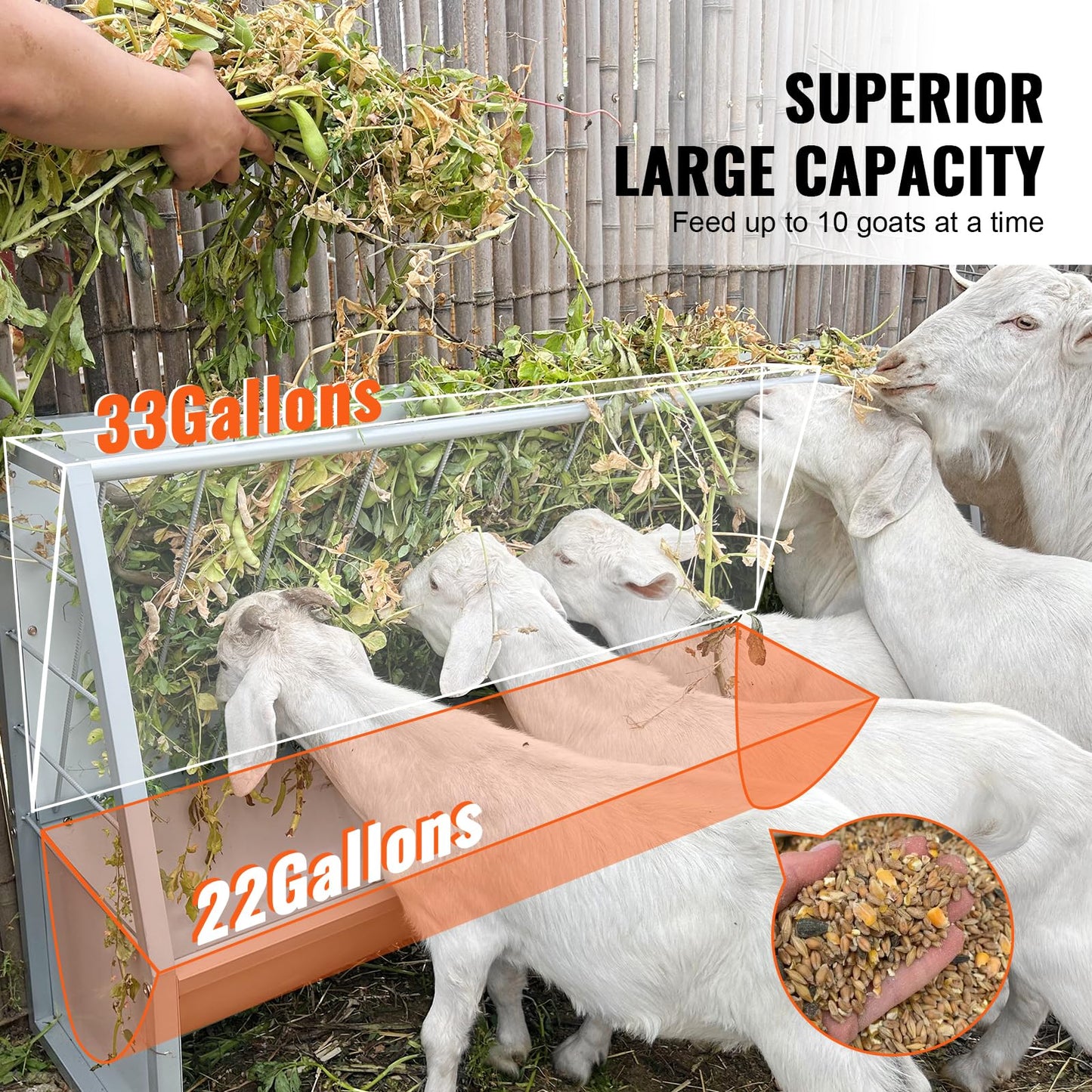 BUYYAH 5 Ft Pasture Hay Feeder, Heavy Duty Galvanized Steel Livestock Hay Feeder, Outdoor Pasture Feeder for Sheep, Goats, Pony and Miniature Horses