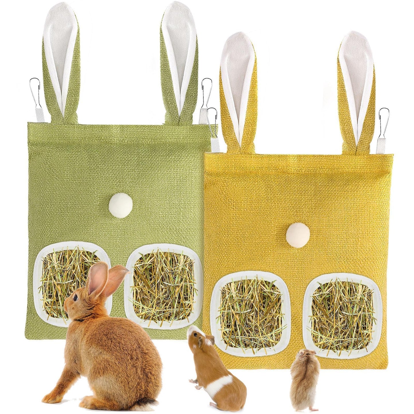 kaiolbly 2 Pack Hay Bag for Rabbits,Guinea Pig Hay Feeder Bags Washable Bunny Hay Bag for Chinchillas Hamsters Small Pets and Animal（11x 9.6 Inch ）