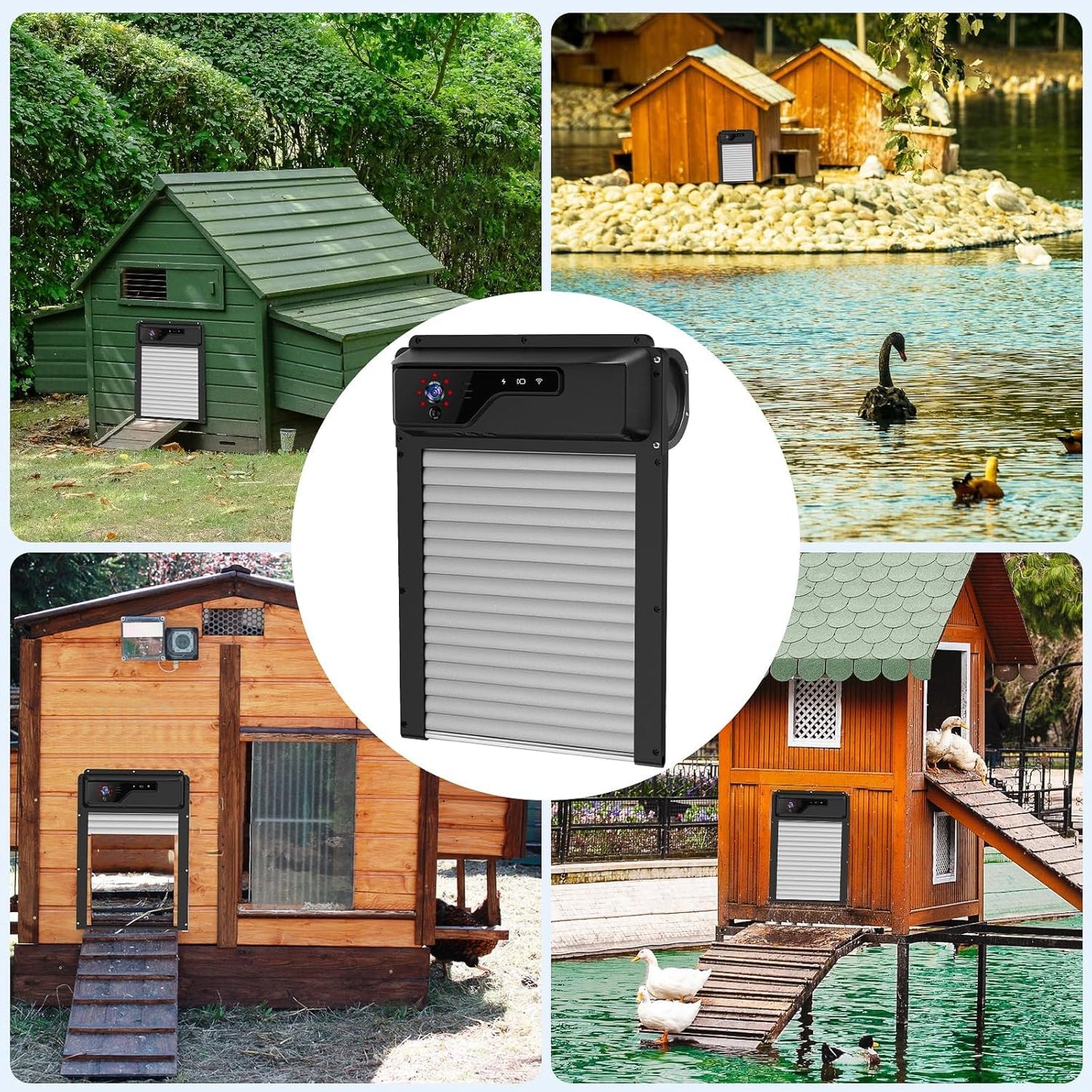 Automatic Chicken Coop Door with HD1080P Camera，Electric Auto WiFi Solar Chicken Coop Door Opener with Timer,Remote Control, APP Control, 5000mA Battery, Night Vision, Alarm Drive,Roll-up Gate