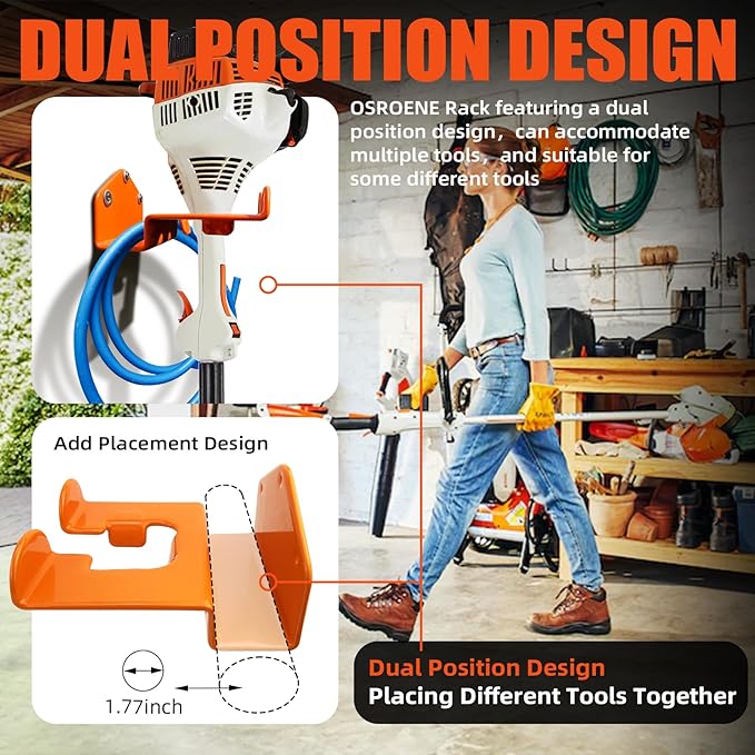 Weedeater Hanger, 3 Pack Weed Eater Hanger for Wall, Heavy Duty Weed Wacker Hooks for Garage, Garage Organization Storage Shed Organizer Mounted Trimmer Rack