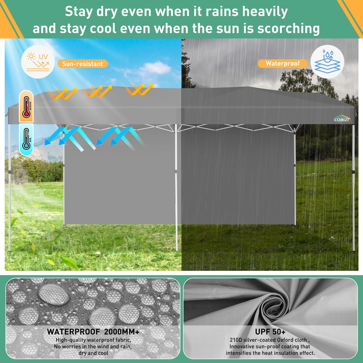 COBIZI Carport Canopy 10x20 Pop up Canopy Portable Garage with 1-Button Push Center Lock,Car Port Garage with 2 Sidewalls UV Resistant Waterproof All-Season Car Canopy Tents Shelter for Car,Truck,Boat