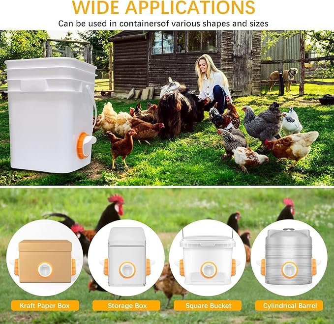 Chicken Feeders No Waste 8 Ports, 4 inch DIY Poultry Feeder with 8 Covers 1 Hole Saw, Rain Proof Automatic Gravity Chicken Feeder Kits for Buckets, Barrels, Bins, Troughs (Orange)
