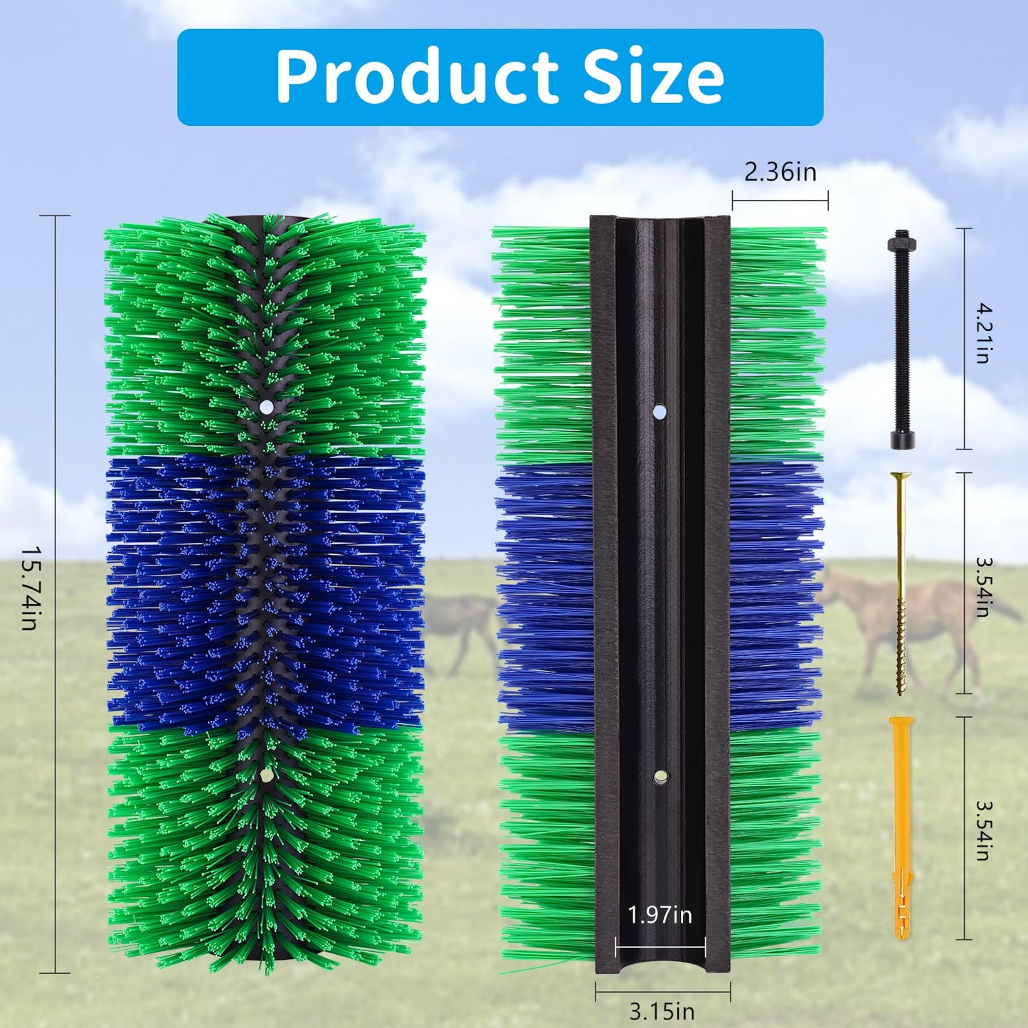 Livestock Scratching Brush, 2PCS Horse Grooming Brushes Kit With 8PCS Screws For Cow Goat Cattle Sheep Pig Full Massage, Relieve Itching on Back, Remove Harmful Parasites, Dead Skin, Dirt