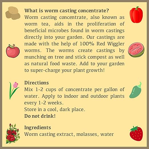 Worm Casting Tea, Natural Plant Food and Liquid Fertilizer Concentrate for Indoor and Outdoor, 1 Gallon