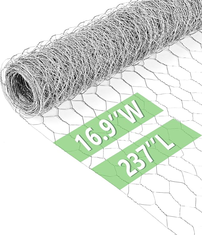 Chicken Wire 16.9 in x 237 in Poultry Wire Netting Hexagonal Galvanized Mesh Garden Fence Barrier for Pet Rabbit Chicken Fencing