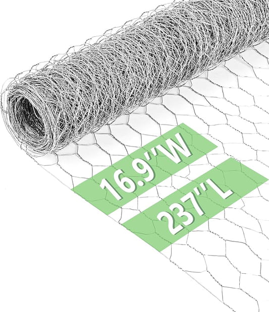 Chicken Wire 16.9 in x 237 in Poultry Wire Netting Hexagonal Galvanized Mesh Garden Fence Barrier for Pet Rabbit Chicken Fencing