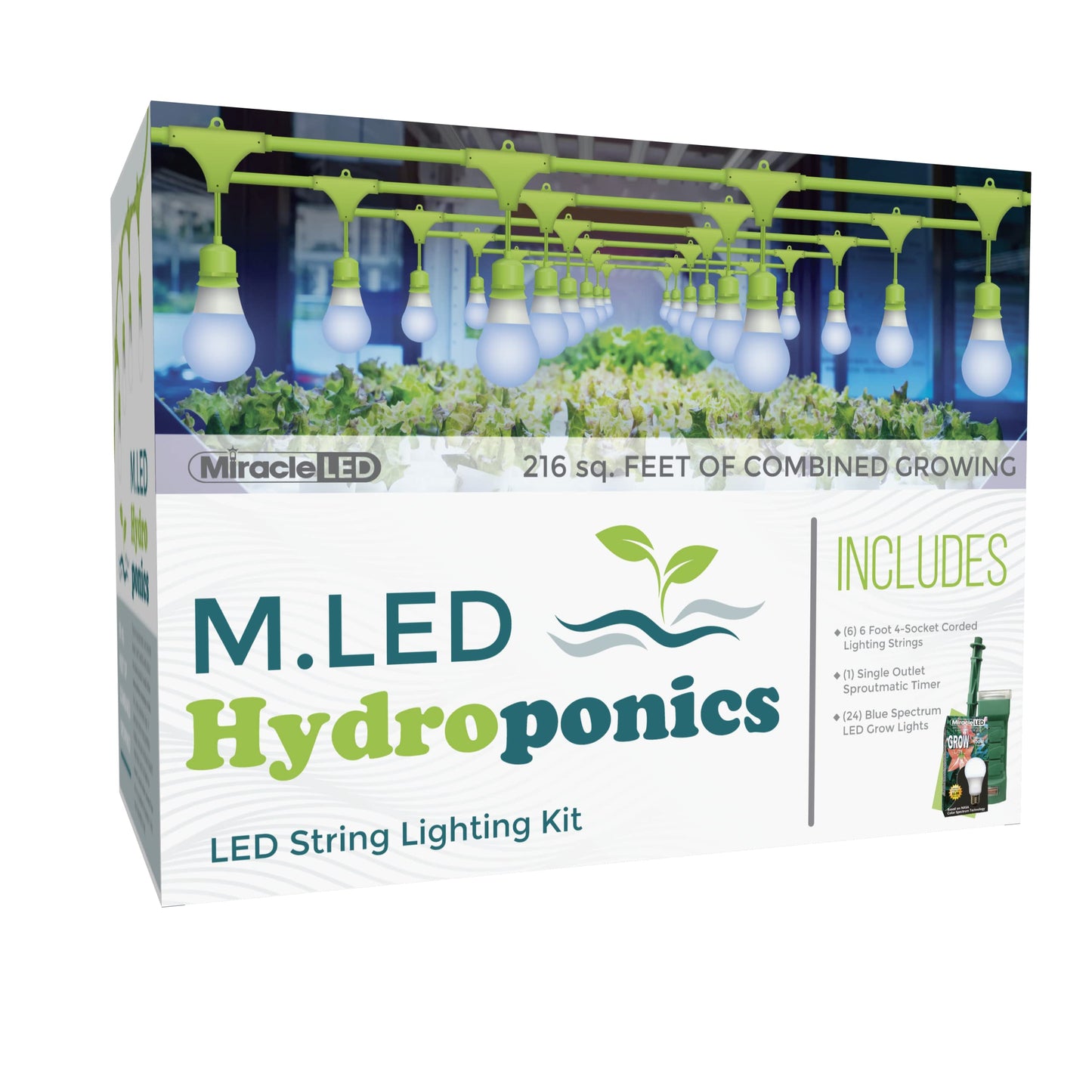 Miracle LED Hydroponics LED Indoor Grow Light Kit - Includes 4 Absolute Daylight Blue Spectrum 100W Replacement Grow Light Bulbs & 1 4-Socket Corded Fixture with SproutMatic Grow Light Timer (6-Pack)