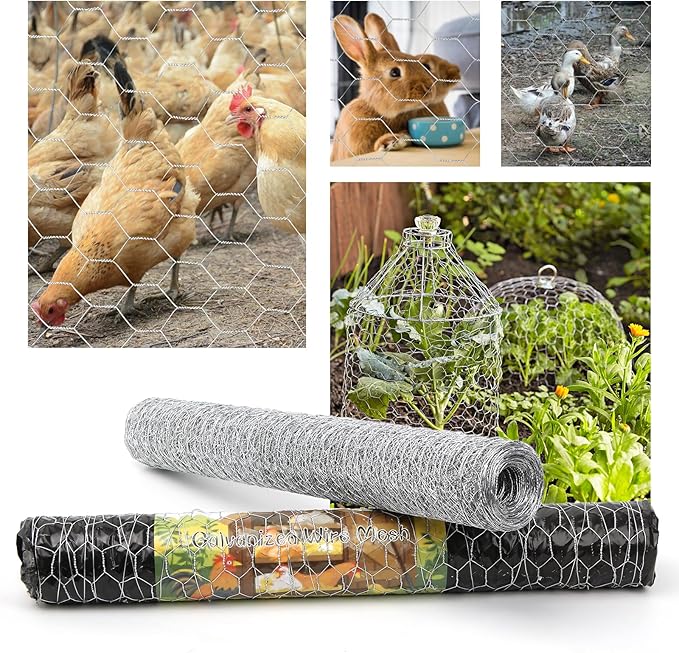 20GA Chicken Wire 16.1in x 236.2in, Upgrade Hexagonal Galvanized Mesh, Poultry Wire Netting Barrier Pet,Rabbit,Chicken Wire Fencing, Floral Chicken Wire