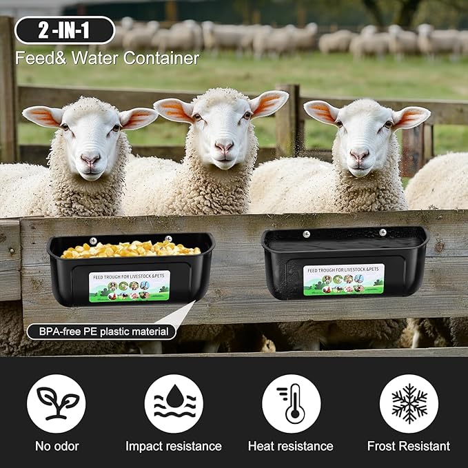Chicken Feeder Waterer, 3 Pack Duck Feeder Supplies, Hanging Fence Feed Trough with Clips for Goat, Sheeple, Piglet, Gooses, Turkeys, Dog Livestock Poultry, Black
