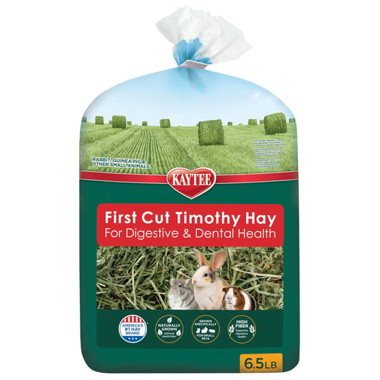 Kaytee First Cut Timothy Hay, High Fiber, Grown Specifically for Small Animals, Rabbits, Guinea Pigs, Chinchillas, 6.5 Pounds