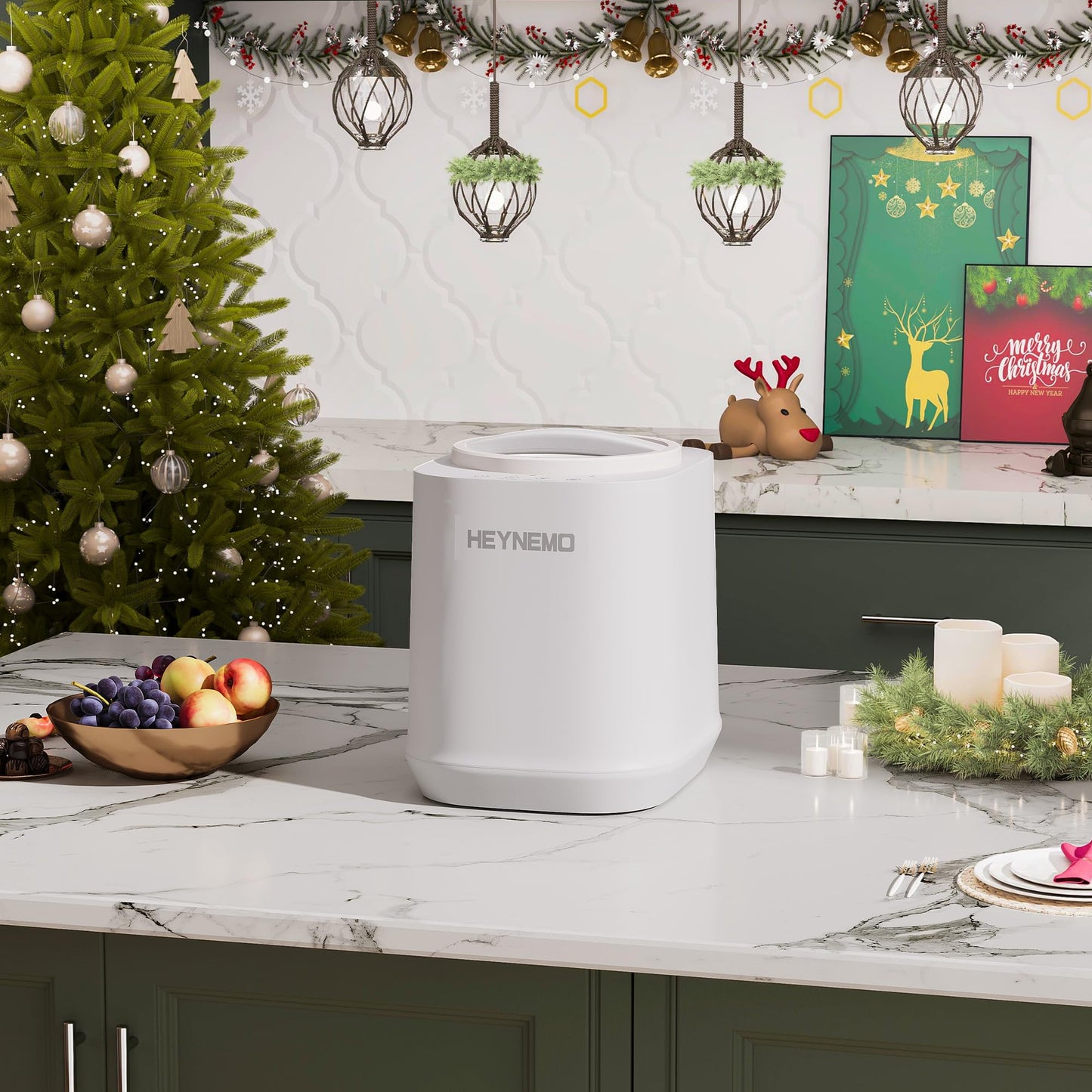 Kiss the Water Electric Composter for Kitchen, 4L Large Smart Countertop Compost Bin with 3 Composting Modes, Odorless Indoor Electric Kitchen Food Recycler with Safe Lock, White