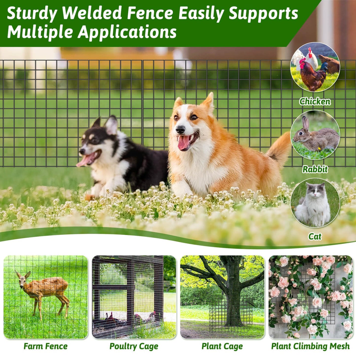 ROADPLUM Welded Wire Fencing 59ft×24in, Black PVC Coated Wire Mesh Garden Fence Vinyl Metal Wire Mesh Wire Fence Rolls for Making Yard Fence Plant Protector Dog Poultry Netting(14Ga, 2.3in X 2.3in)