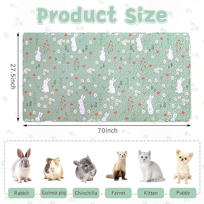 kathson 70" L x 27.5" W Rabbit Cage Liners Washable Rabbit Floor Mat Reusable Bunny Rug Super Absorbent Guinea Pig Carpet Anti-Slip for Hamsters Ferrets Hedgehog Chinchilla All Small Animals