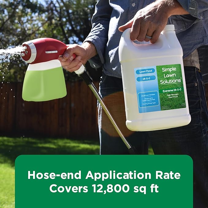 Maximum Green & Growth Fertilizer High Nitrogen 28-0-0 Lawn Food Liquid Fertilizer- Spring & Summer- Any Grass Type- Simple Lawn Solutions - Concentrated Quick & Slow Release Blend (1 Gallon)