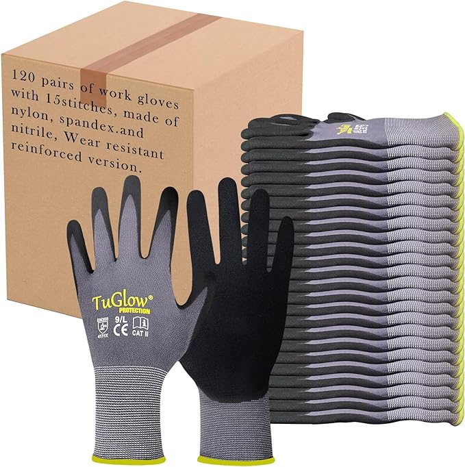 Work Gloves MicroFoam Nitrile Coated-12 Pairs,Seamless Knit Nylon&Spandex Gloves,Grey Work gloves
