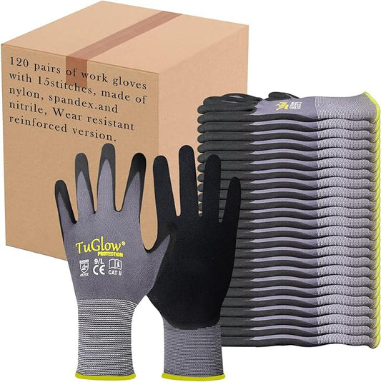 Work Gloves MicroFoam Nitrile Coated-12 Pairs,Seamless Knit Nylon&Spandex Gloves,Grey Work gloves