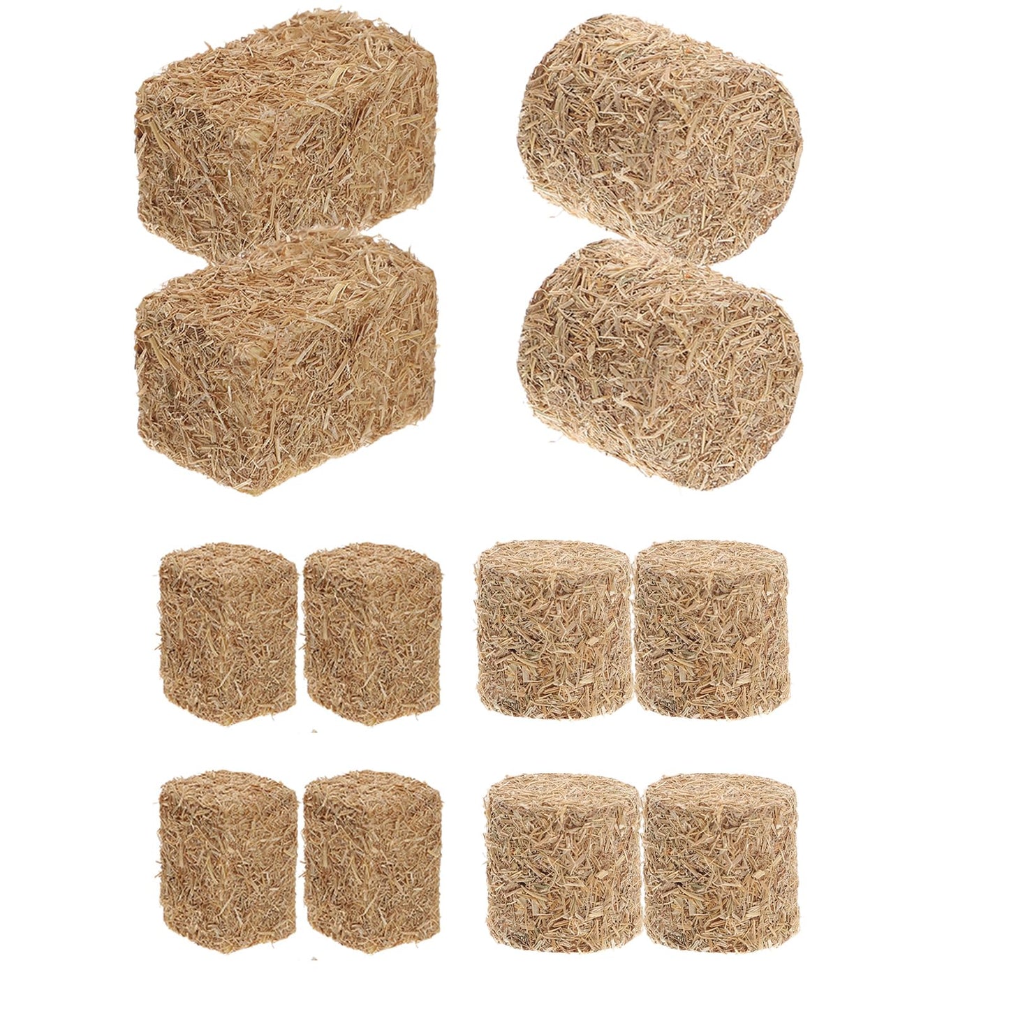 LOGOFUN 12pcs Mini Hay Bales Miniature Straw Bale Mini Hay Bales Decoration for Table Miniature Hay Blocks for Dollhouse Autumn Harvest Table Craft Display (Square+Round)