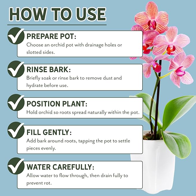 100% Organic Material All Natural Orchid Bark (4 Quarts), USA Sourced and Produced Orchid Bark Potting Mix, Orchid Potting Bark Bulk