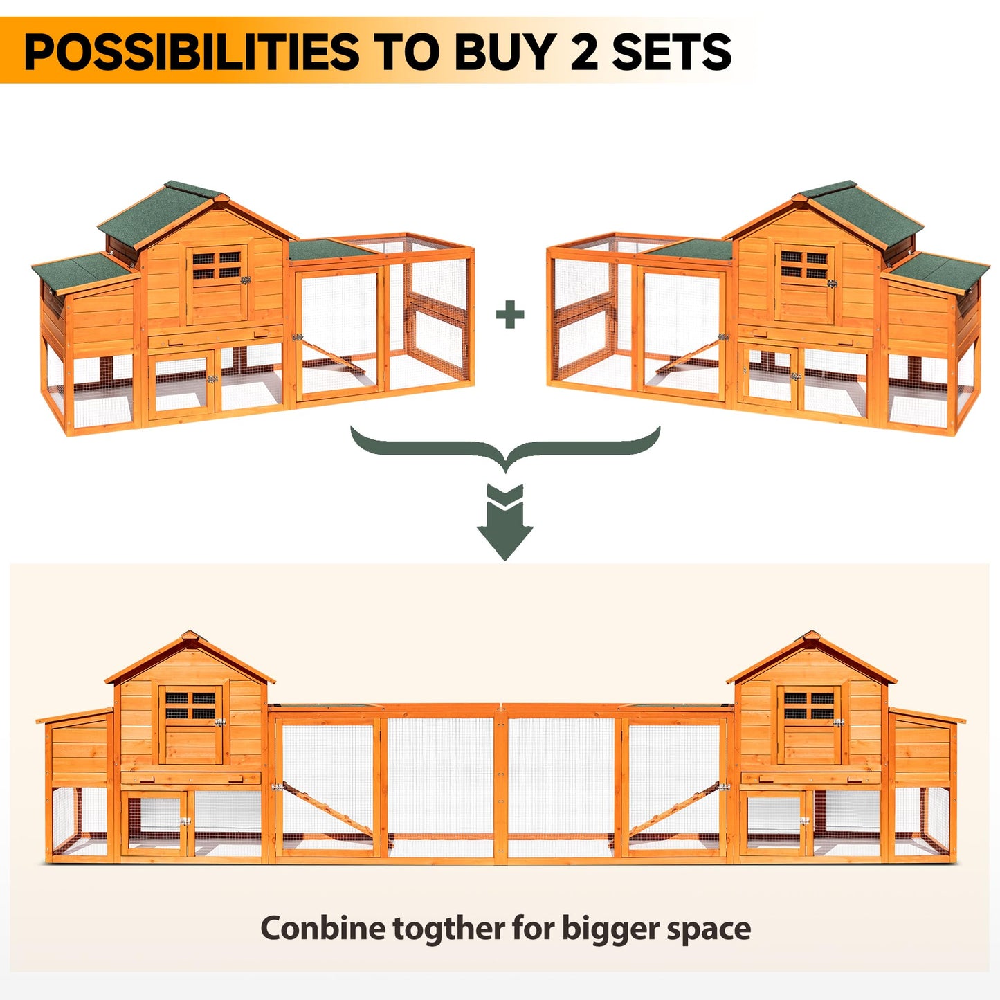 GARWOOD Large Wooden Chicken Coop Outdoor Big Hen House Poultry Pet Duck Hutch with Run Cage Nesting Box Waterproof Asphalt Roof Ramp Removable Tray Wire Fence for Backyard Small Animals 79" Brown