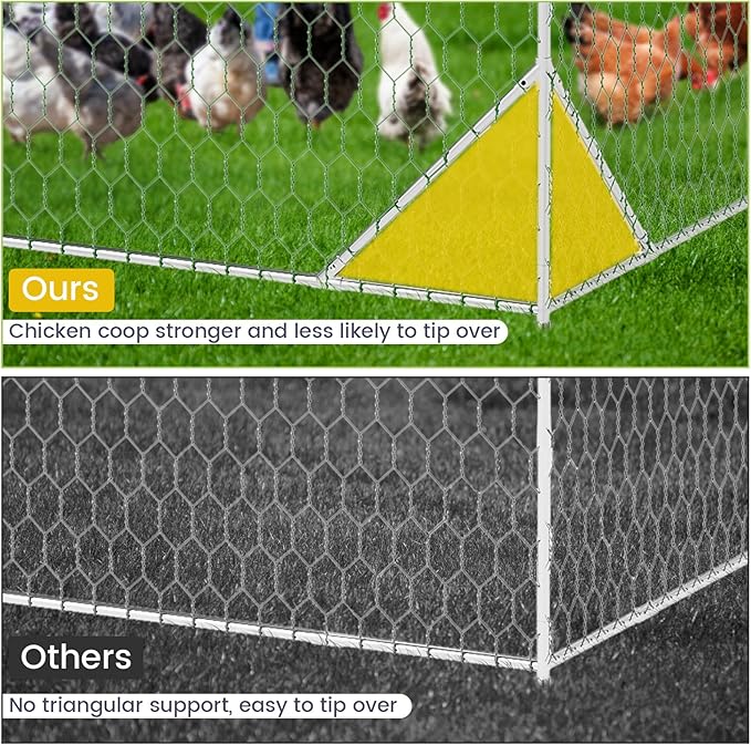 Large Metal Chicken Coop, Dome Shape with Tri-Supporting, Chicken Coop Run with Waterproof and Anti-UV Cover (13.1'L x 9.8'W x 6.6'H)
