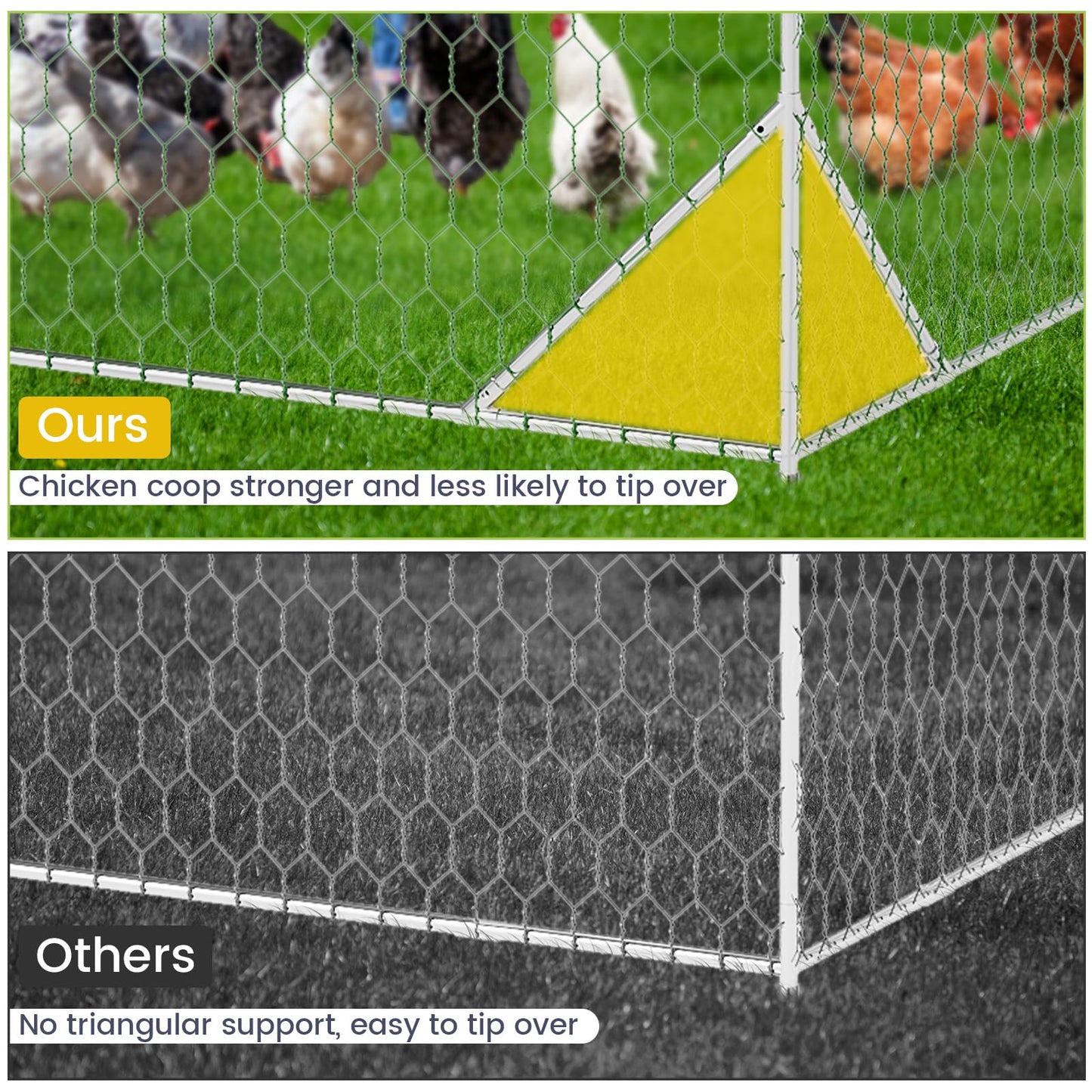 VerisShade Large Metal Chicken Coop, Upgrade Tri-Supporting Metal Chicken Run, Large Chicken Pen with Waterproof and Anti-UV Cover, for Duck Rabbit House Outdoor (9.8' W x 6.5' L x 6.5' H)
