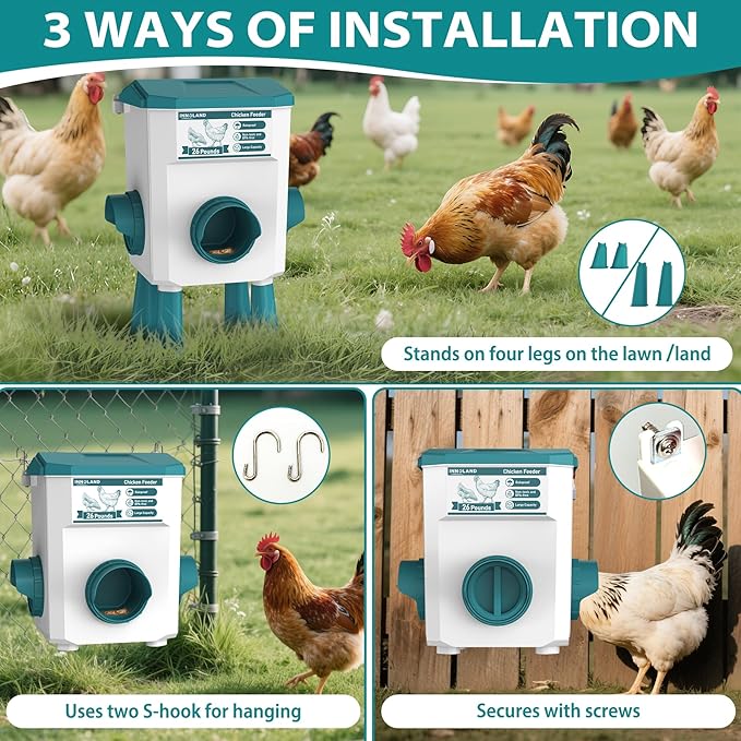 Chicken Feeder and Waterer Set - 3 Gallon/26.5 Pounds, Automatic Chicken Waterer with 4 Cups & 3 Feeder Ports, No Waste Poultry Feeder & Waterer, Chicken Coop Accessories for Hens/Ducks/Poultry