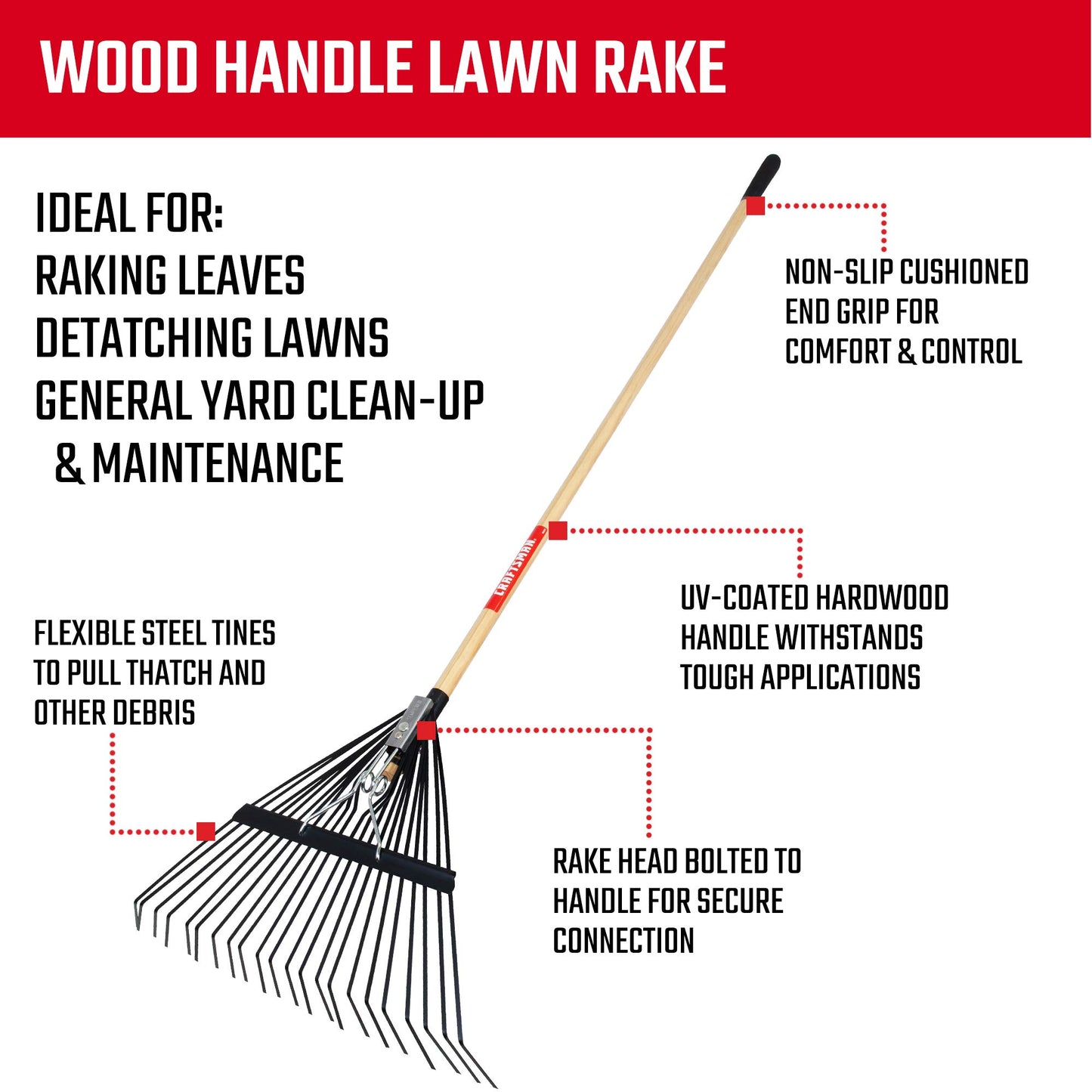 CRAFTSMAN CMXMKIT0190 3-Piece Leaf Clean-Up Set with Wavy Blade Hedge Shears, 22-Tine Wood Handle Lawn Rake and 6 Cu. Ft. Poly Tray Wheelbarrow, Red