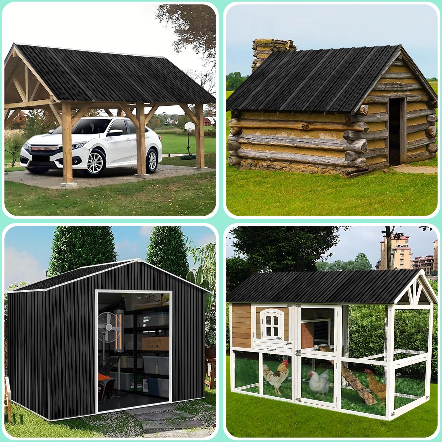 Metal Roofing Panels - Corrugated Galvanized Roof Panels Black 10 Pcs Waterproof Siding Panels for Outdoor House Storage Chicken Coop Patio Garages Sheds