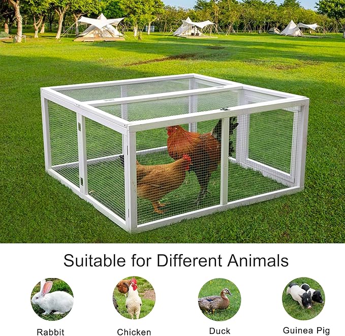 Chicken Coop Extension, Foldable Chicken Coop House Chicken Cage Wooden, Duck Chicken House Large Rabbit Enclosure Assembly Free (White)