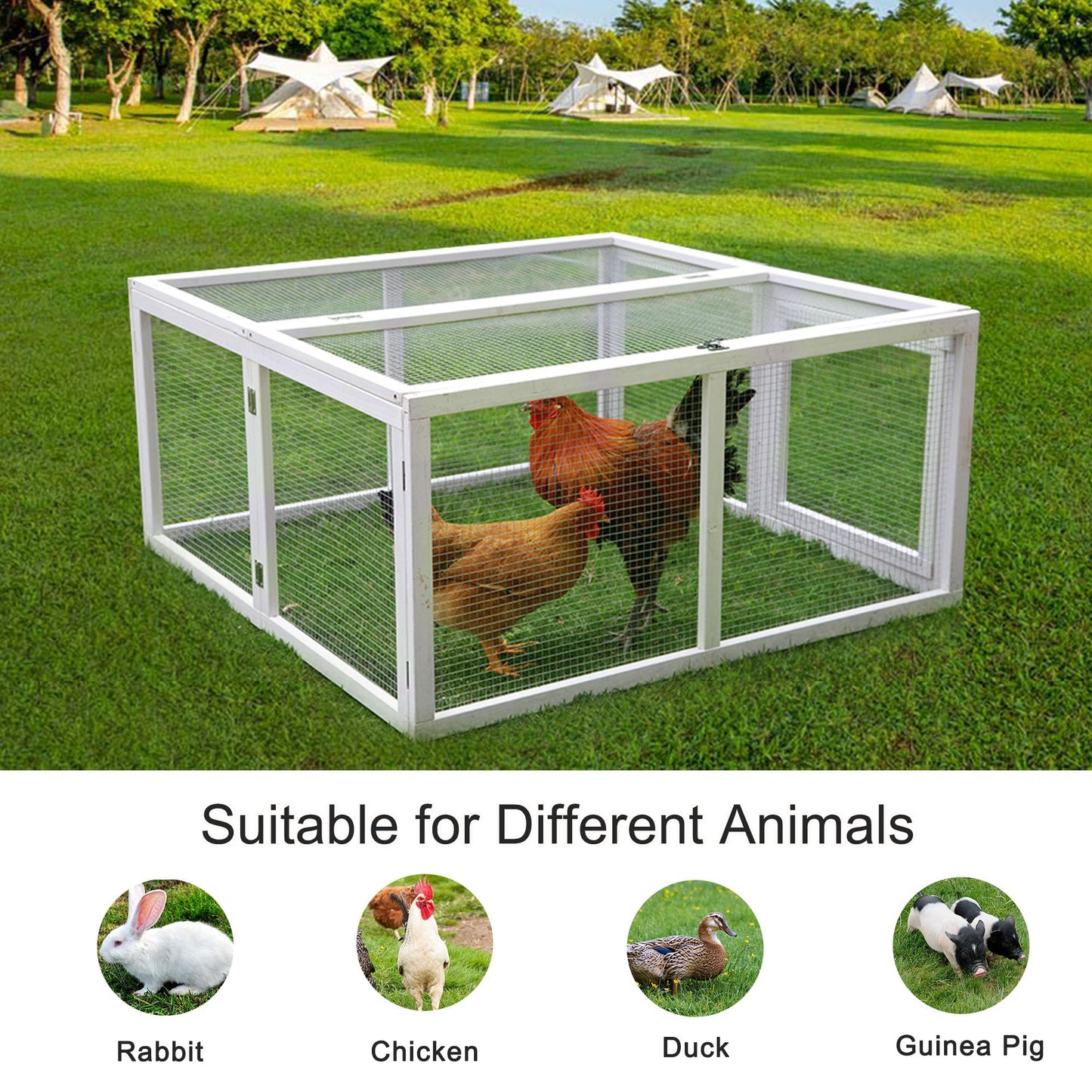 Chicken Coop Extension, Foldable Chicken Coop House Chicken Cage Wooden, Duck Chicken House Large Rabbit Enclosure Assembly Free (White)