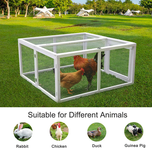 Chicken Coop Extension, Foldable Chicken Coop House Chicken Cage Wooden, Duck Chicken House Large Rabbit Enclosure Assembly Free (White)
