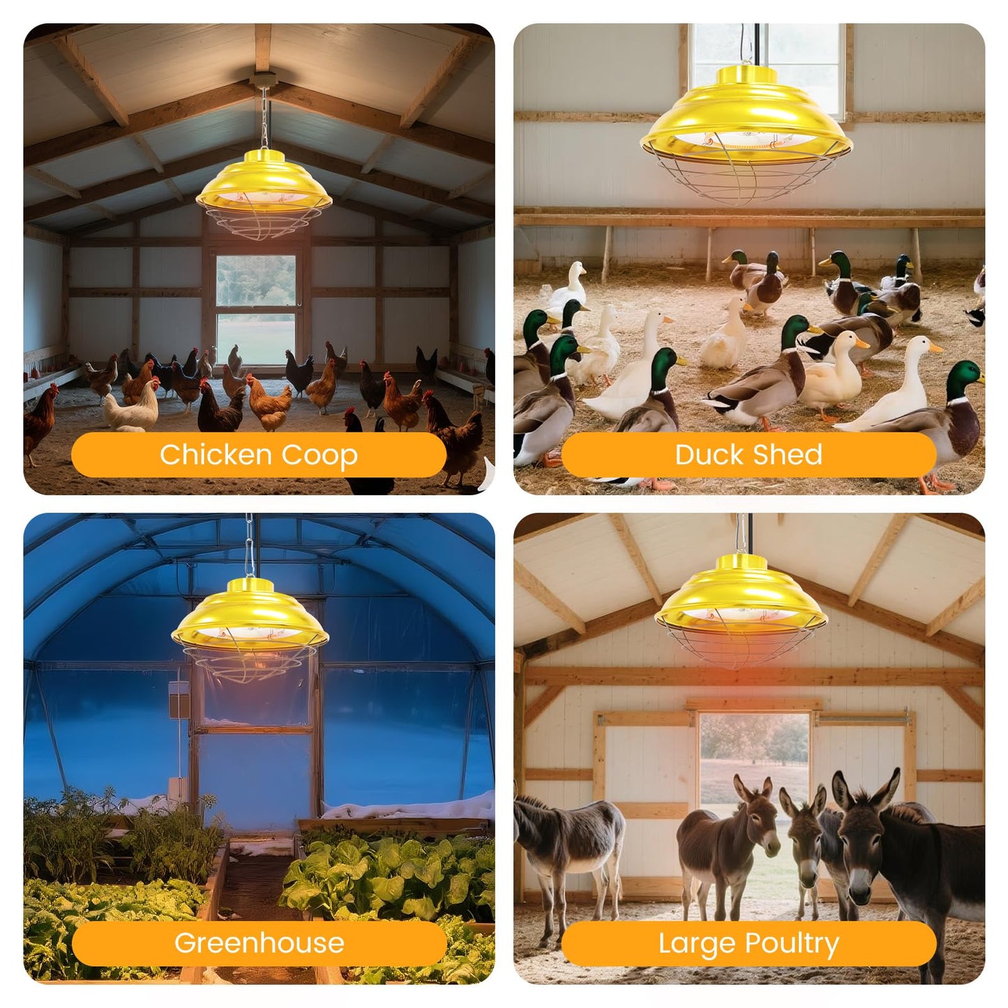 Roodike Hanging Chicken Coop Heater, 600W/300W 2 Heating Levels Premium Waterproof Large Range Heaters for Cattle, Horses, Donkeys, Poultry, Greenhouse Plant