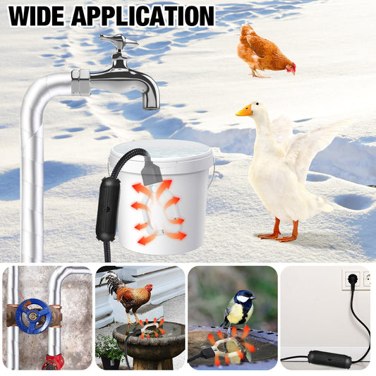 Relaxweex 3 Pcs Waterer Heater 500W Submergible De icer and Pipe Insulation Tape Wrap Outdoor Extension Cord Cover for Winter Cow Sheep Horse Chicken Bird Livestock Poultry Tank Heater Drinking