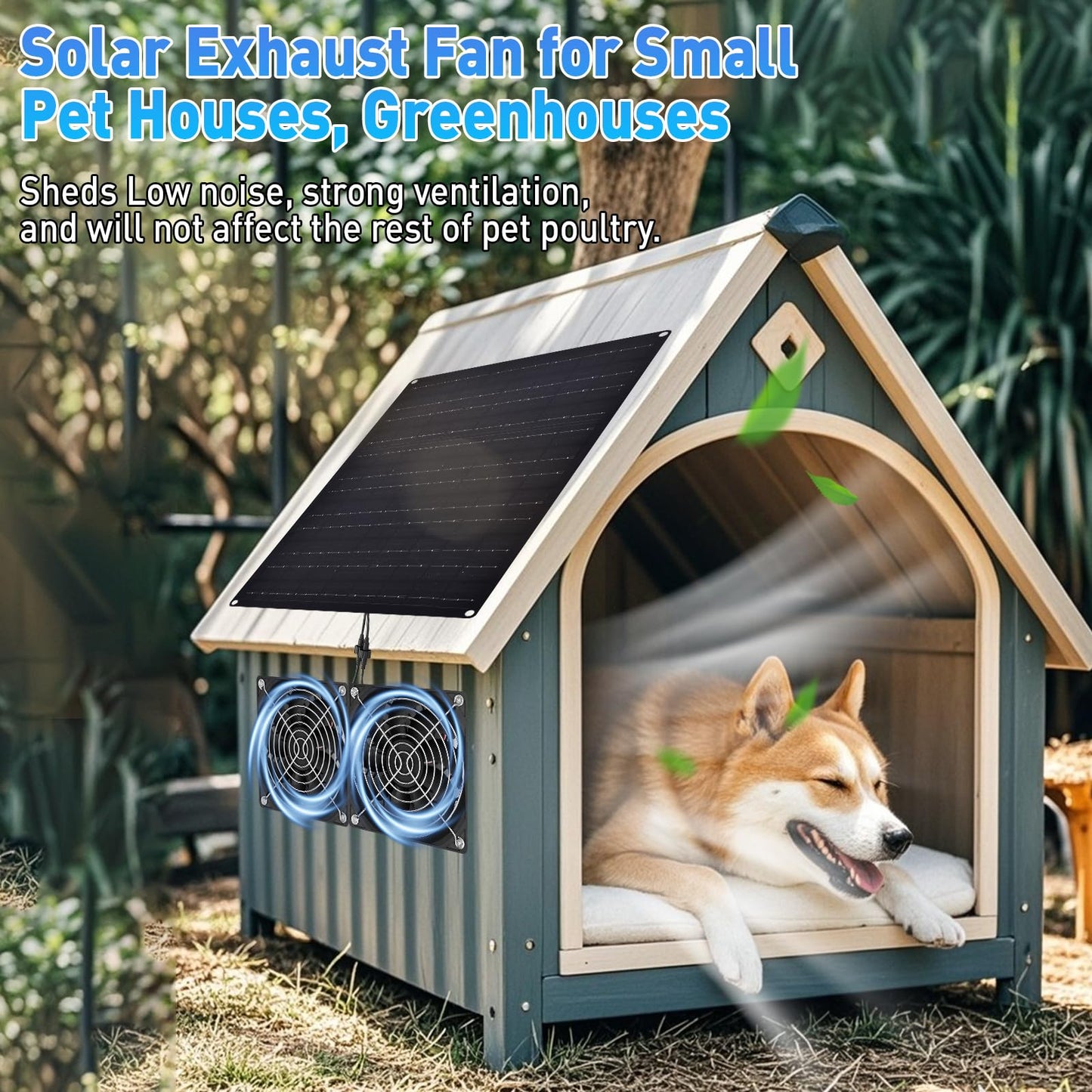 HASDSAGY Solar Powered Fan, Solar Panel Fan 15W Solar Ventilation Exhaust Fan Waterproof for Outdoor Shed Chicken Coops Greenhouse Doghouses Pet House for Intake or Exhaust Air Cooling