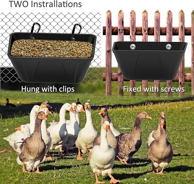 Fence Hanging Chicken Feeder for Duck, Piglets, Goat Feeder Poultry Feeding Container for Livestock Feed Trough Water Bucket(2)