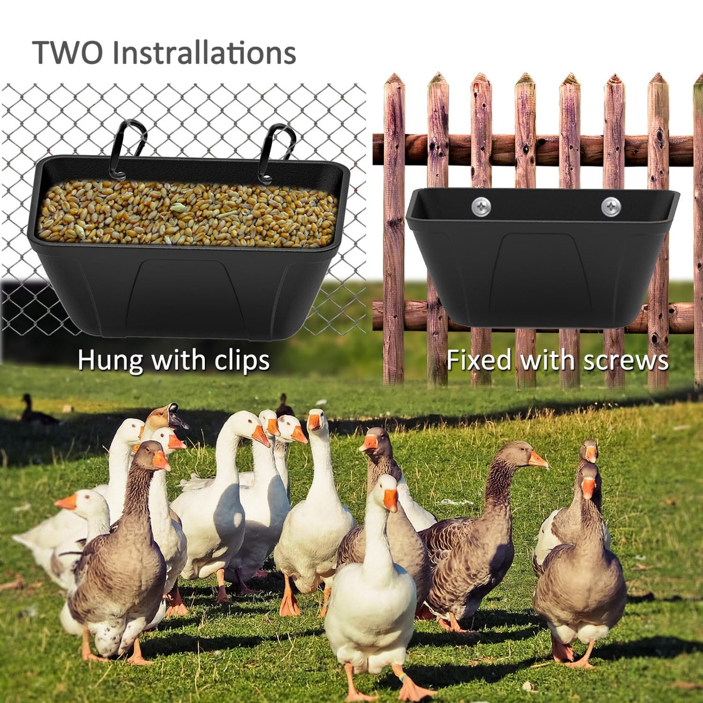 Fence Hanging Chicken Feeder for Duck, Piglets, Goat Feeder Poultry Feeding Container for Livestock Feed Trough Water Bucket(2)