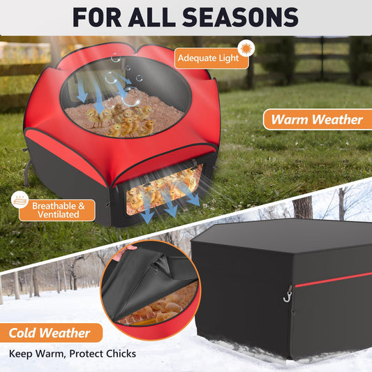 inanil Chicken Brooder with Cover - Dual Door Collapsible Large Brooder Box for Chicks Starter Kit, Sturdy Baby Chicken Coop Chick Enclosure Tent, Chick Brooder Pen for Chick, Duck and Quail