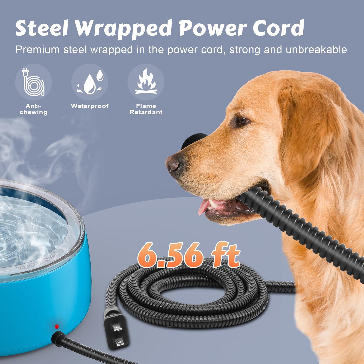 Newget 3L Heated Water Bowl, Outdoor Large Heated Dog Bowls, Outside Waterproof Heated Pet Bowl with Chew Resistant Cord, Smart Thermal Dish Provides Drinkable Water in Winter for Cat, Rabbit, Chicken