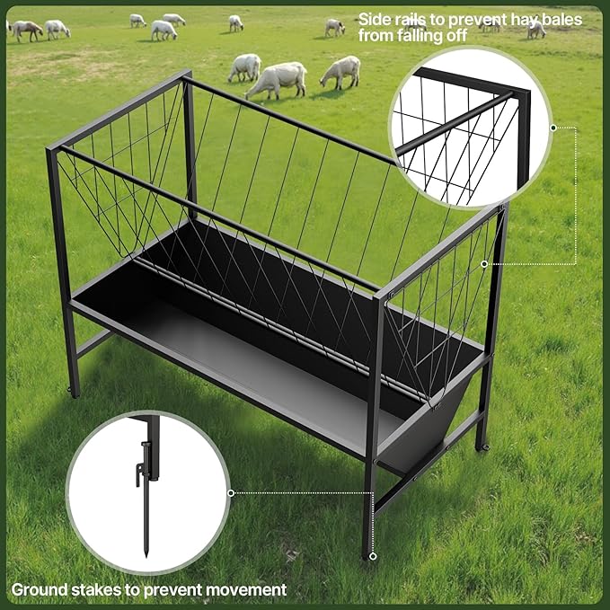 Heavy Duty Hay Feeder for Goats – 45 Gallon Feeder with 24 Gallon Grain Tray for Horses, Calves, and Livestock – Durable Goat Feeder for Farm Use (Closed)