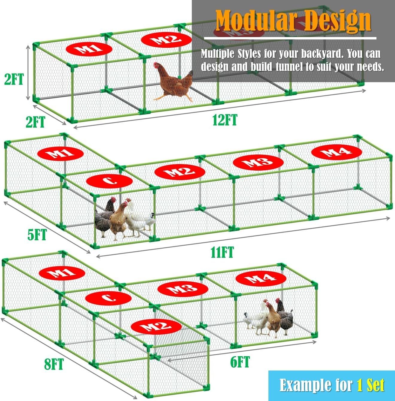 LANEVAN Chicken Tunnel DIY Kit – Movable | Cube Runway with 90° Corner | Modular Design | Rust-Proof | Expandable Outdoor Chicken Run Chunnel for Yard